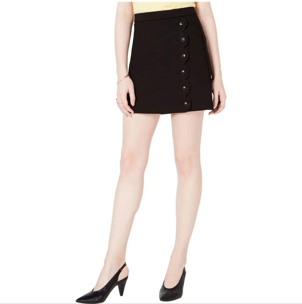 Maison Jules Black Scalloped Detail Mini Buttoned Skirt